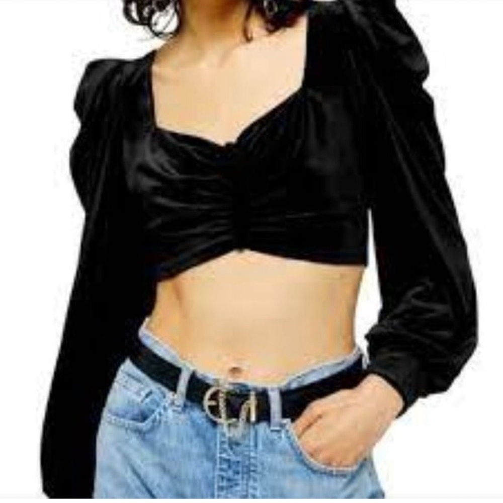 Ruby and Jenna Signature 8 Black Velvet Puff Sleeve Crop Top